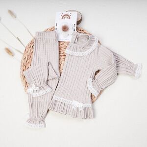 Ribbed Cotton Baby Girls Set Bows